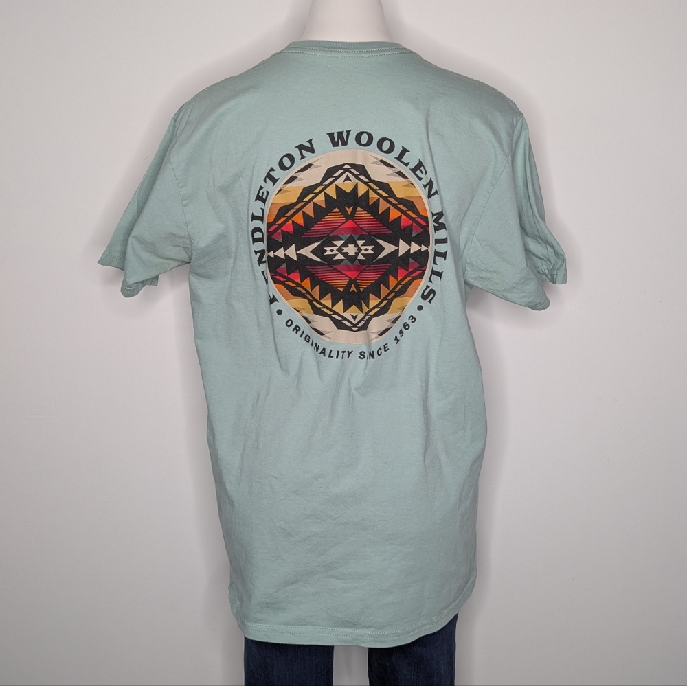 Pendleton Light Blue Aztec Print Short Sleeve Cot… - image 4